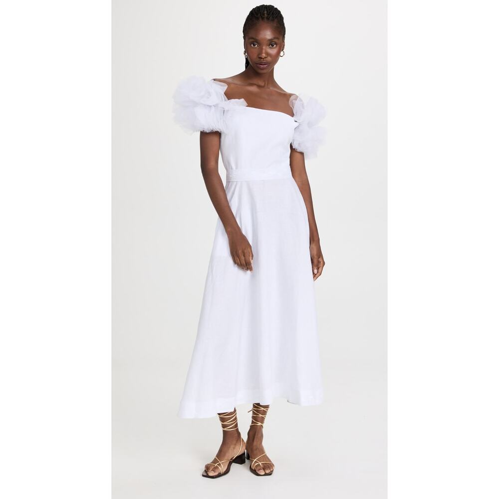 NWT Fanm Mon White Giamba Tulle Linen Embroidered Dress Size XL